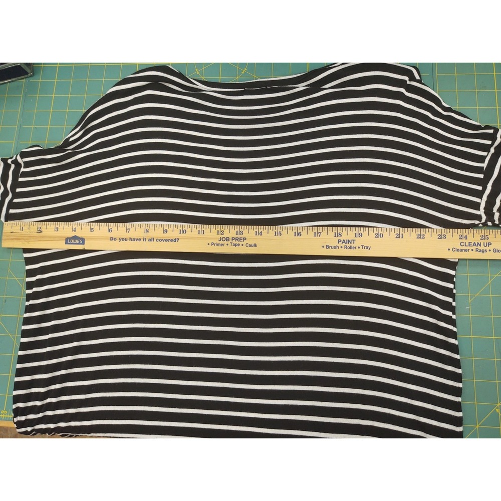 Egy Women's XL Black & White Striped Long Dolman Sleeve Boho Artsy Top Tunic - Picture 8 of 12